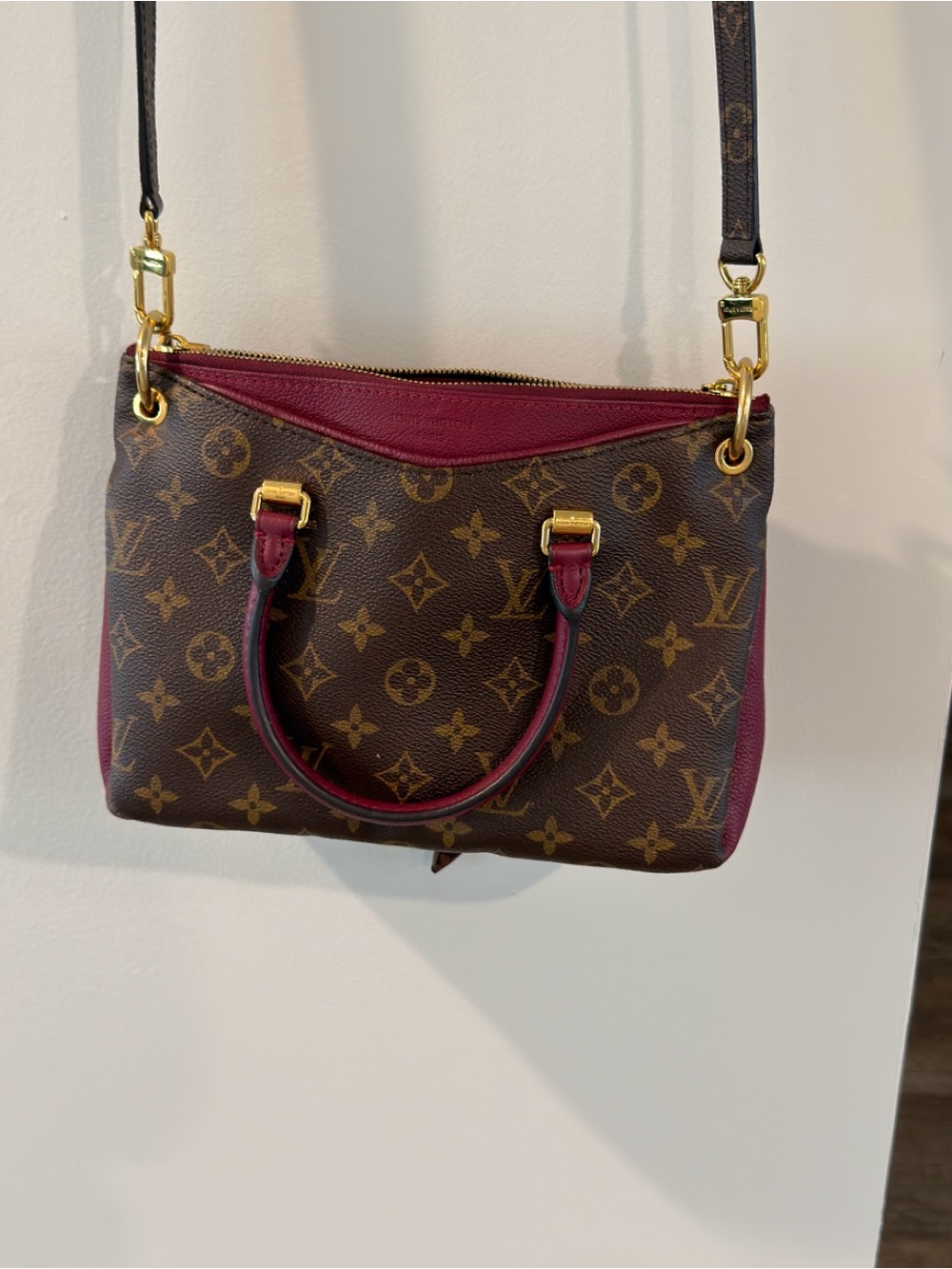 Louis Vuitton Brown Monogram Crossbody with Burgundy Trim